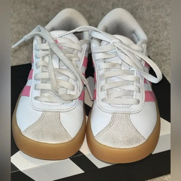 Adidas Kids White and Pink Sneakers with Tan Sole VL Court 3.0 K - Picture 6 of 10